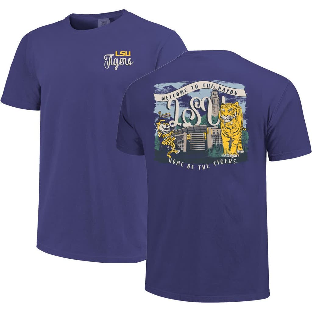Image One Purple Lsu Tigers Comfort Colors Campus Scene Drawing Script T-shirt