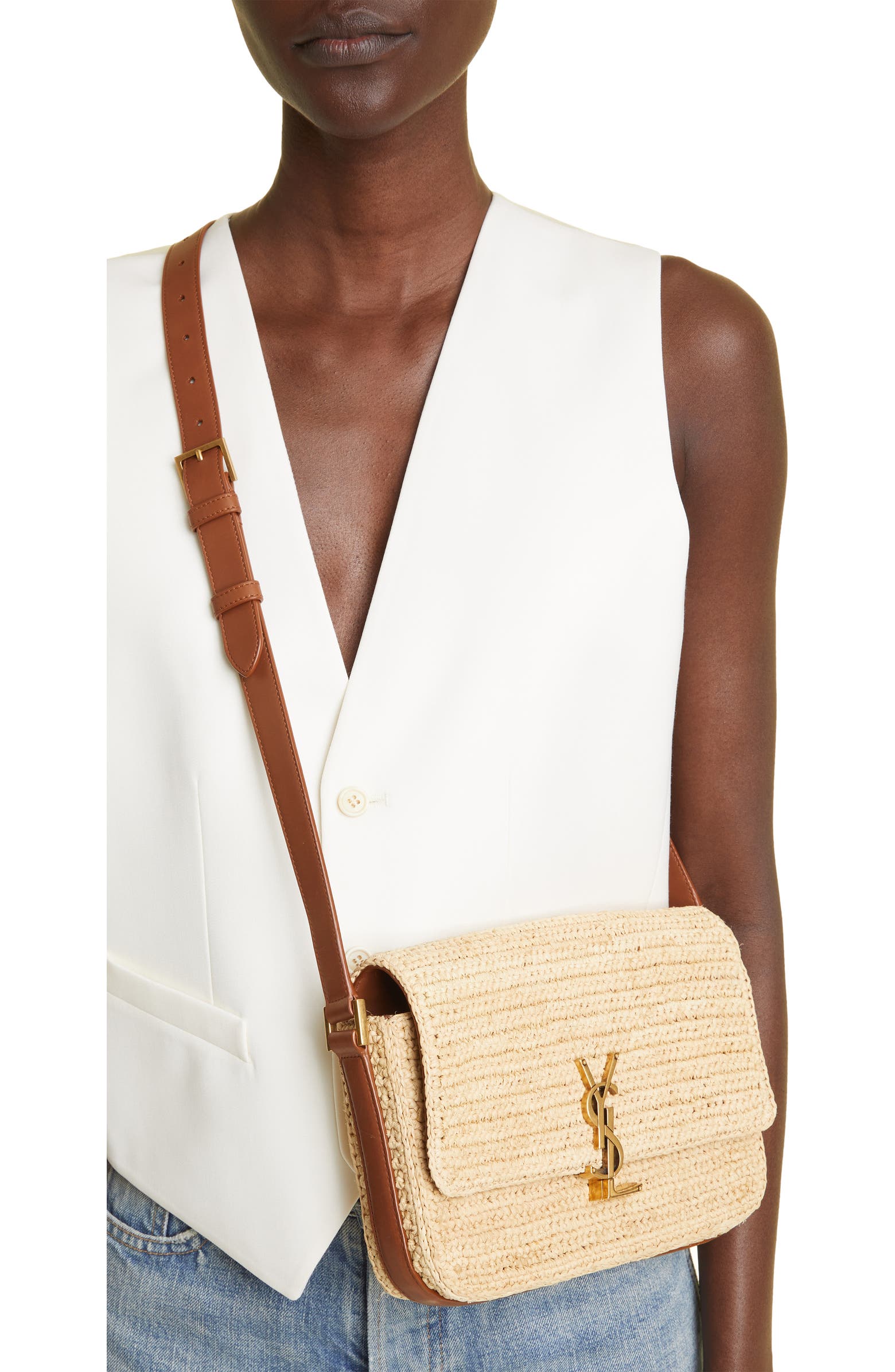 Saint Laurent Medium Solferino Raffia Shoulder Bag | Nordstrom