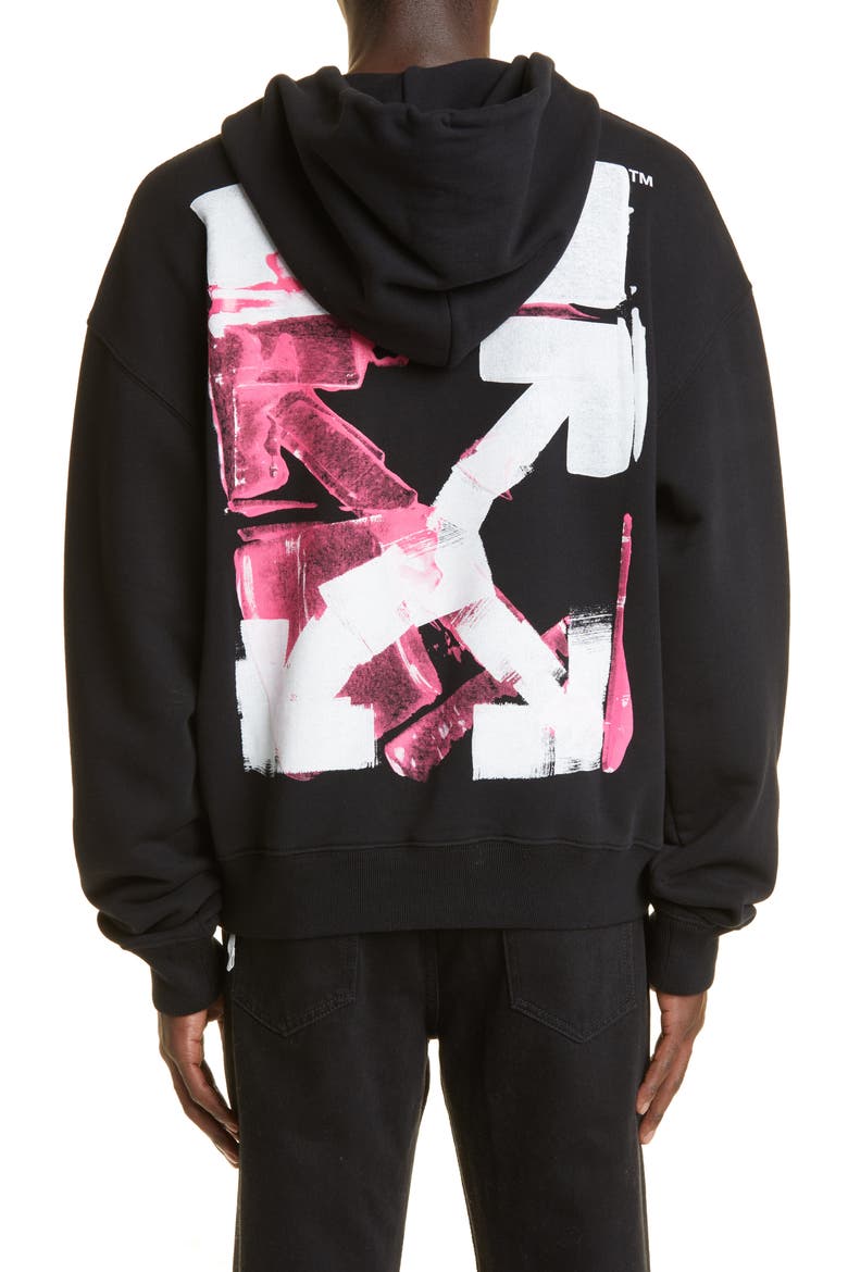 Men's Acrylic Arrow Logo Hoodie, Alternate, color, BLACK FUCHSIA