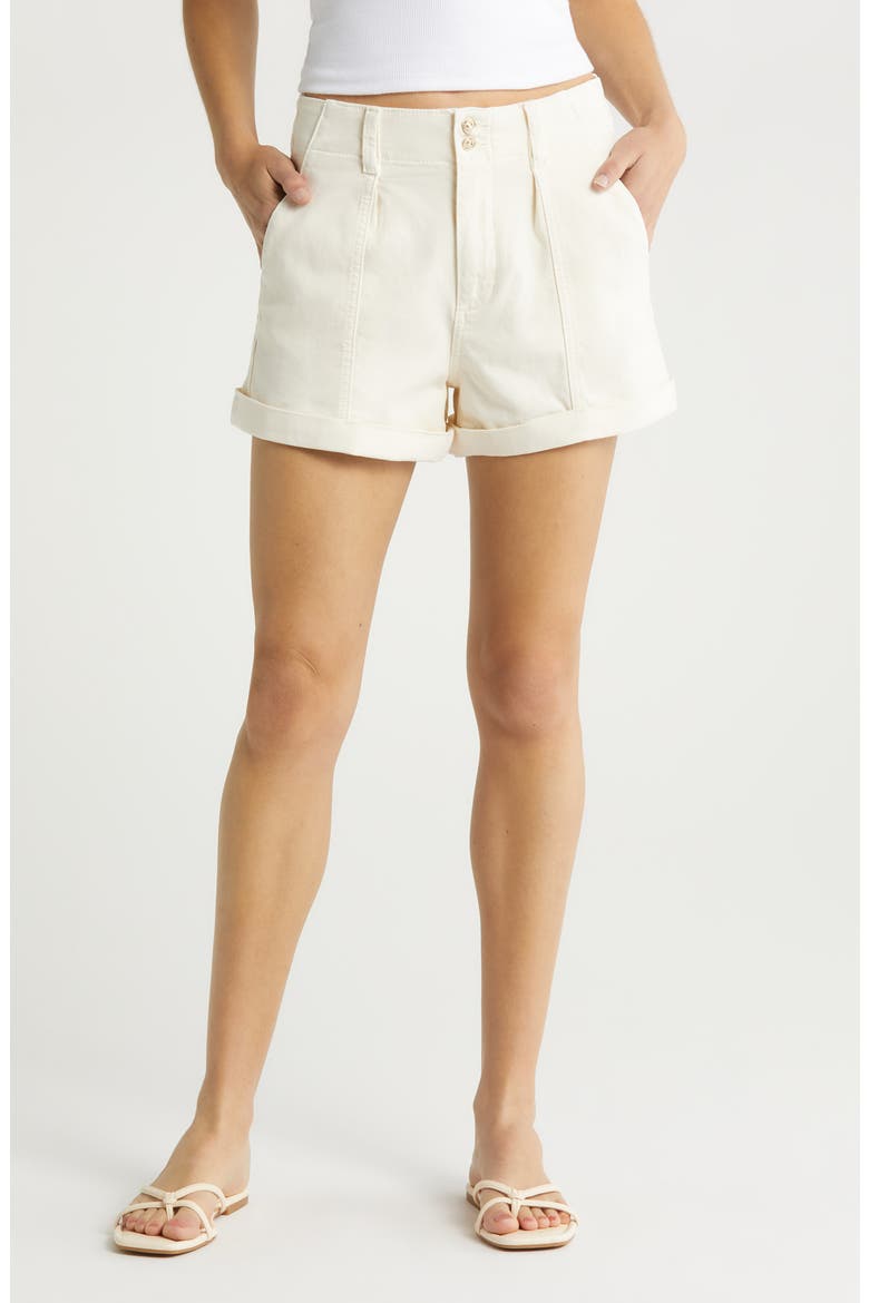 Brooklyn High Waist Cuff Cotton Blend Shorts, Main, color, QRTZSAND