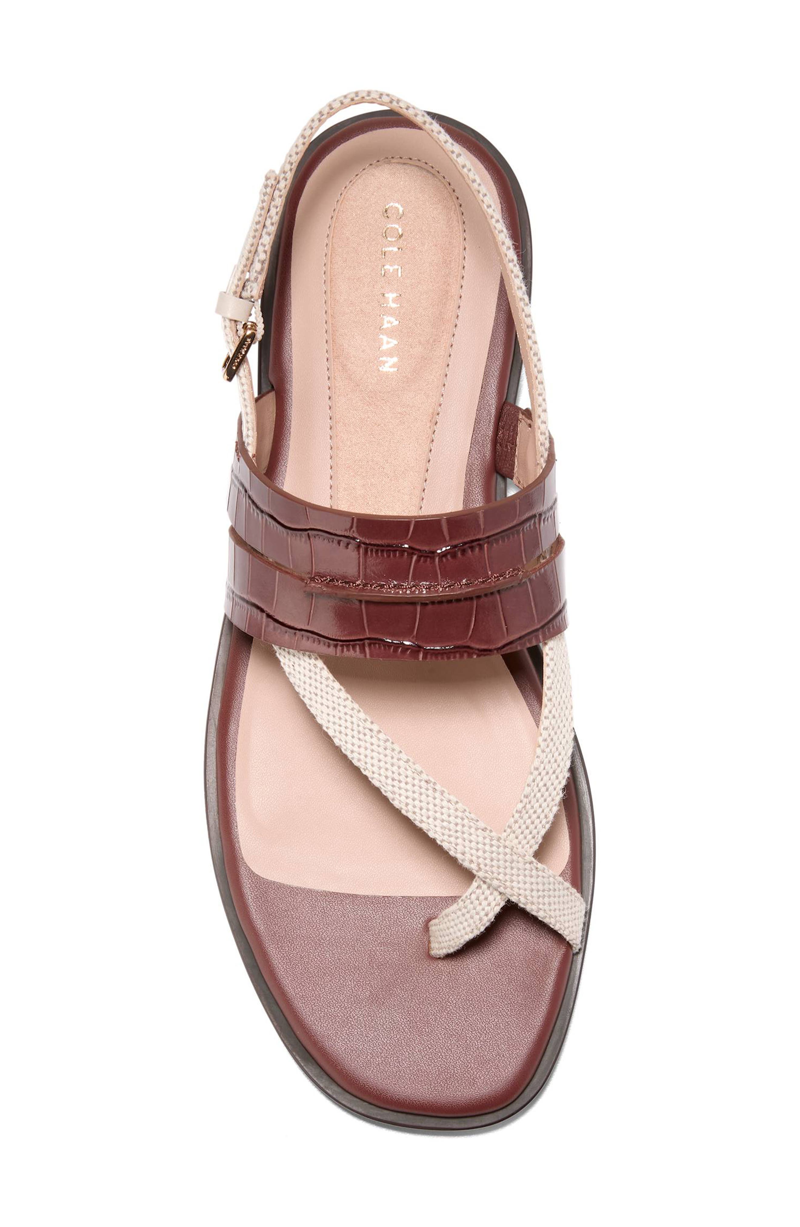 Estella Slingback Leather Sandal, Alternate, color, MAHOGANY CROC PRINT/NAT CANVAS