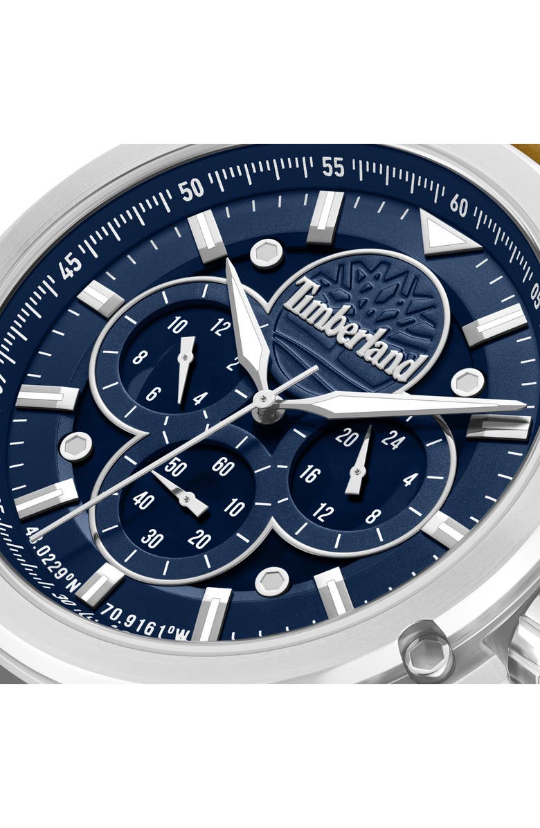 Timberland Fast Strike Chronograph Leather Strap Watch, 46mm, Alternate, color, Brown Dark