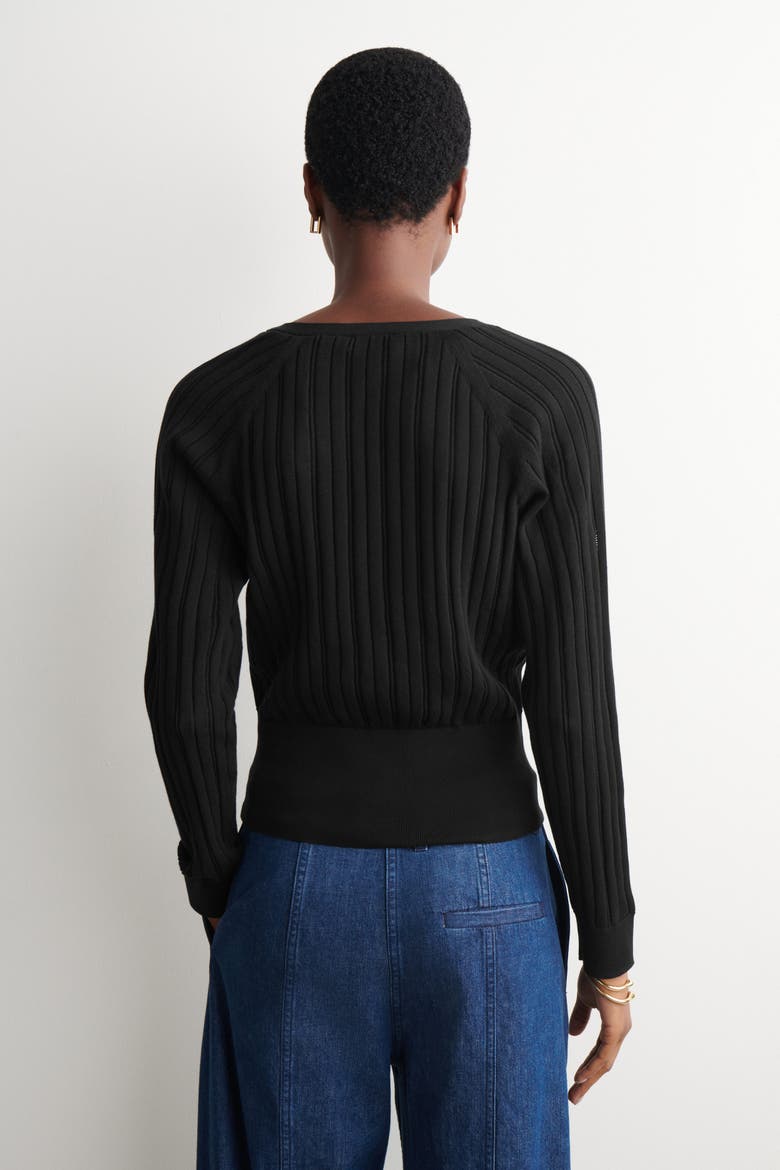 Pointelle-Knit Cotton Cardigan, Alternate, color, BLACK