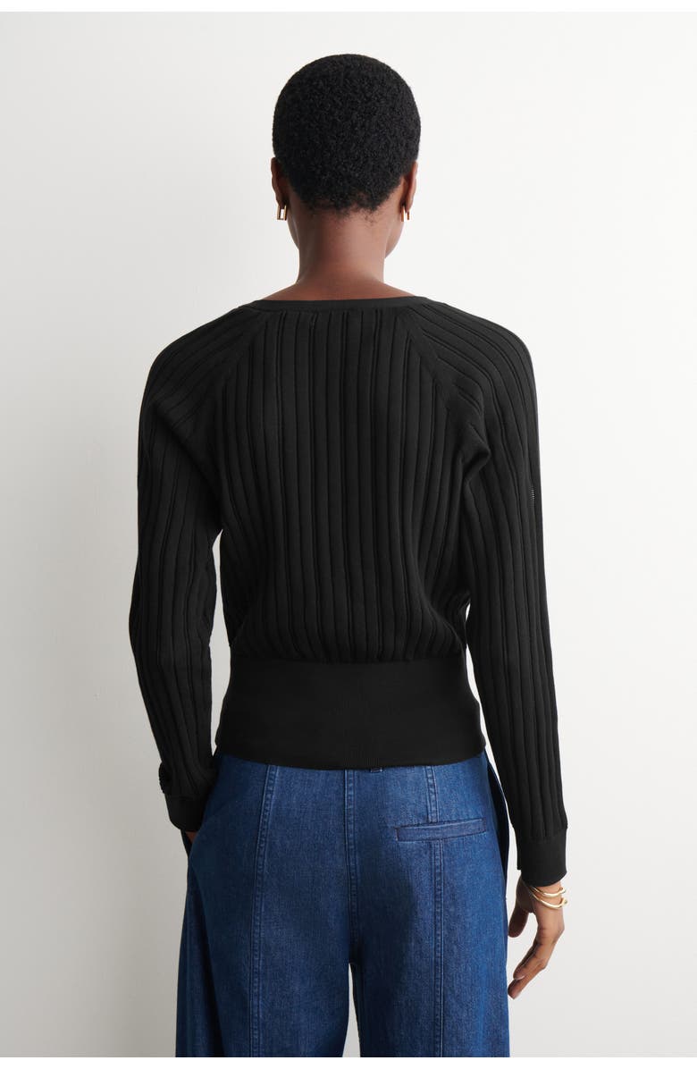 COS Pointelle-Knit Cotton Cardigan, Alternate, color, Black