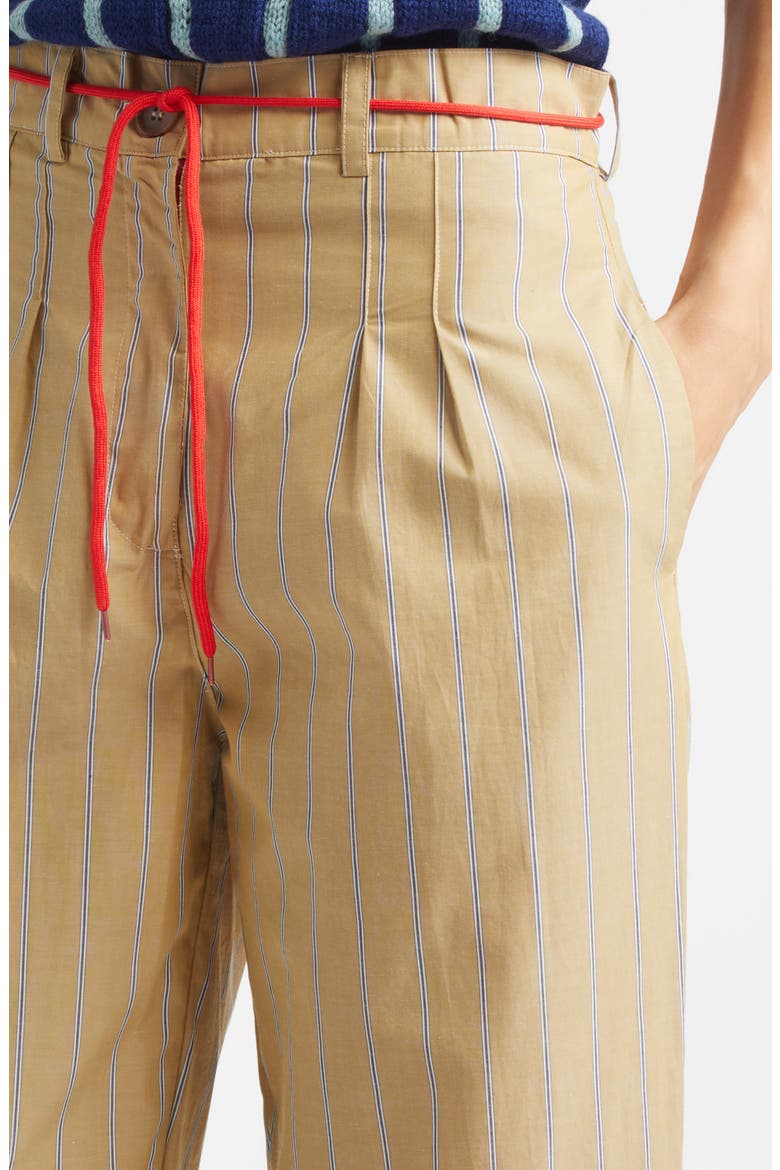 Shoelace Stripe Pleated Organic Cotton Straight Leg Pants, Alternate, color, MUD BROWN
