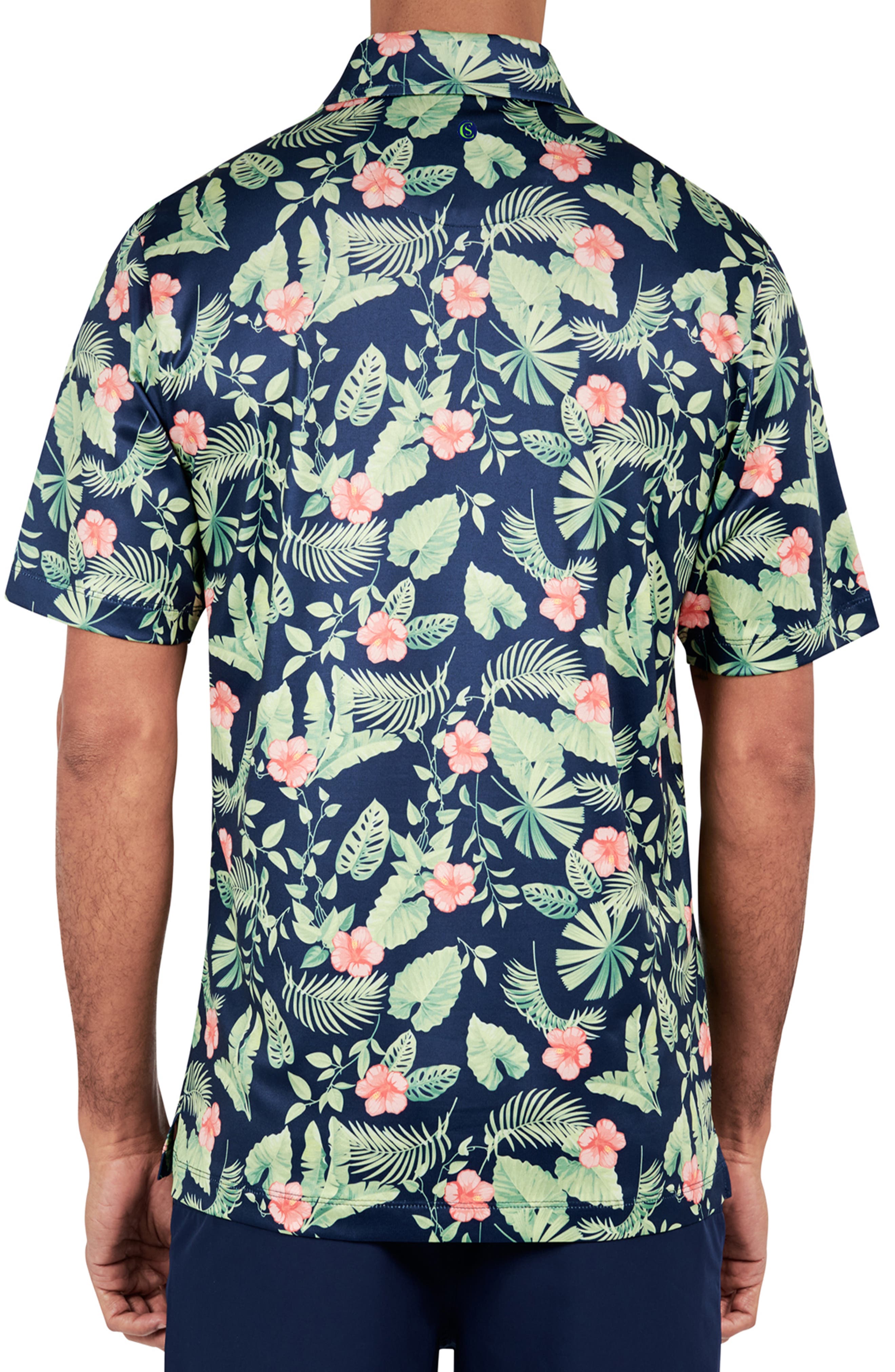 Tropical Leaf Print Performance Golf Polo - image 2