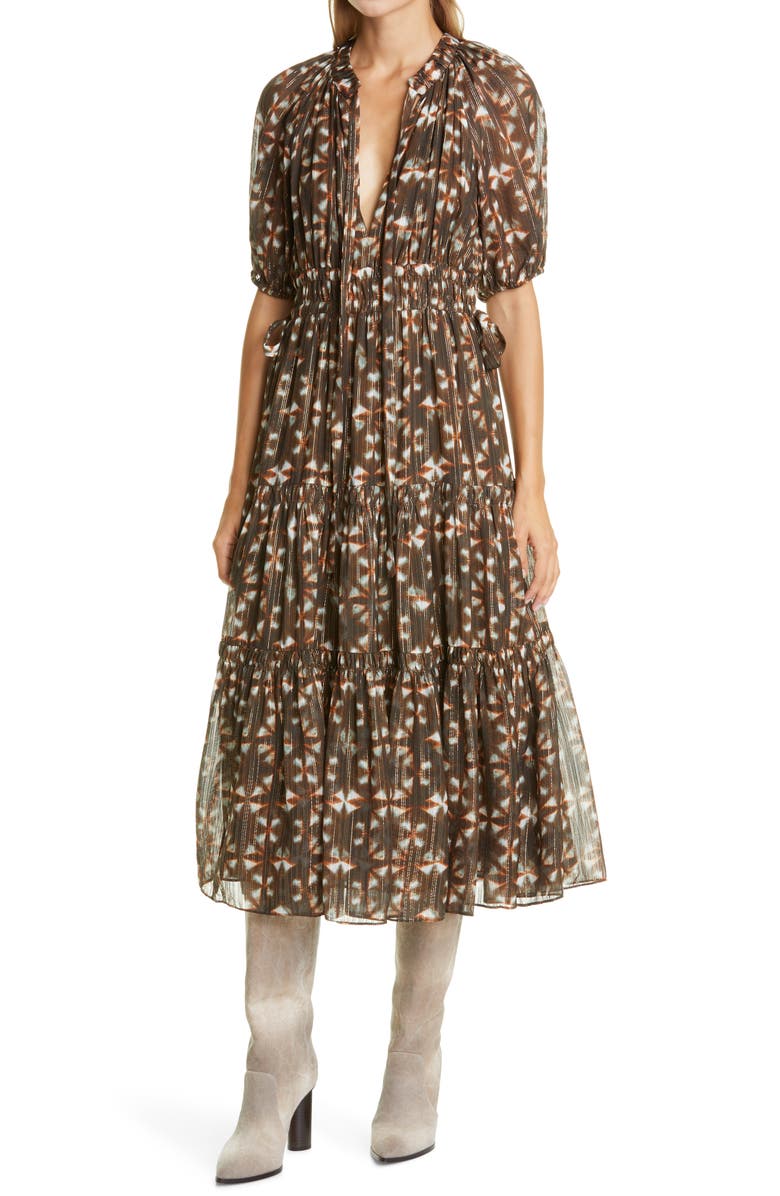 Ulla Johnson Metallic Silk Midi Dress, Main, color, 
