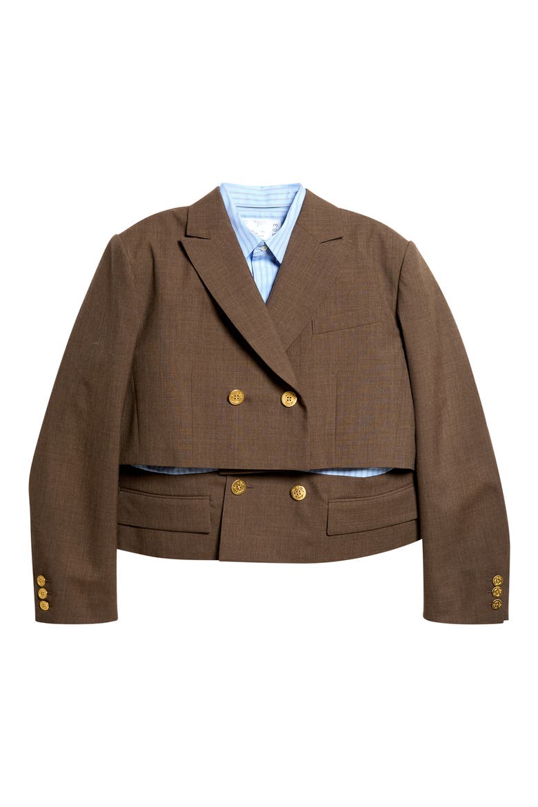 Mixed Media Wool Suiting & Stripe Cotton Blend Poplin Jacket, Main, color, BROWN/ LIGHT BLUE STRIPE