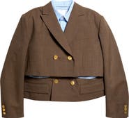 Sacai Mixed Media Wool Suiting & Stripe Cotton Blend Poplin Jacket