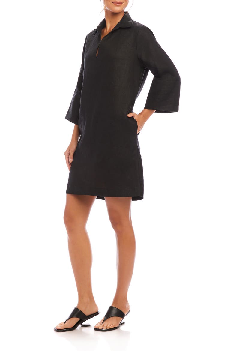 Long Sleeve Linen Shirtdress, Alternate, color, BLACK