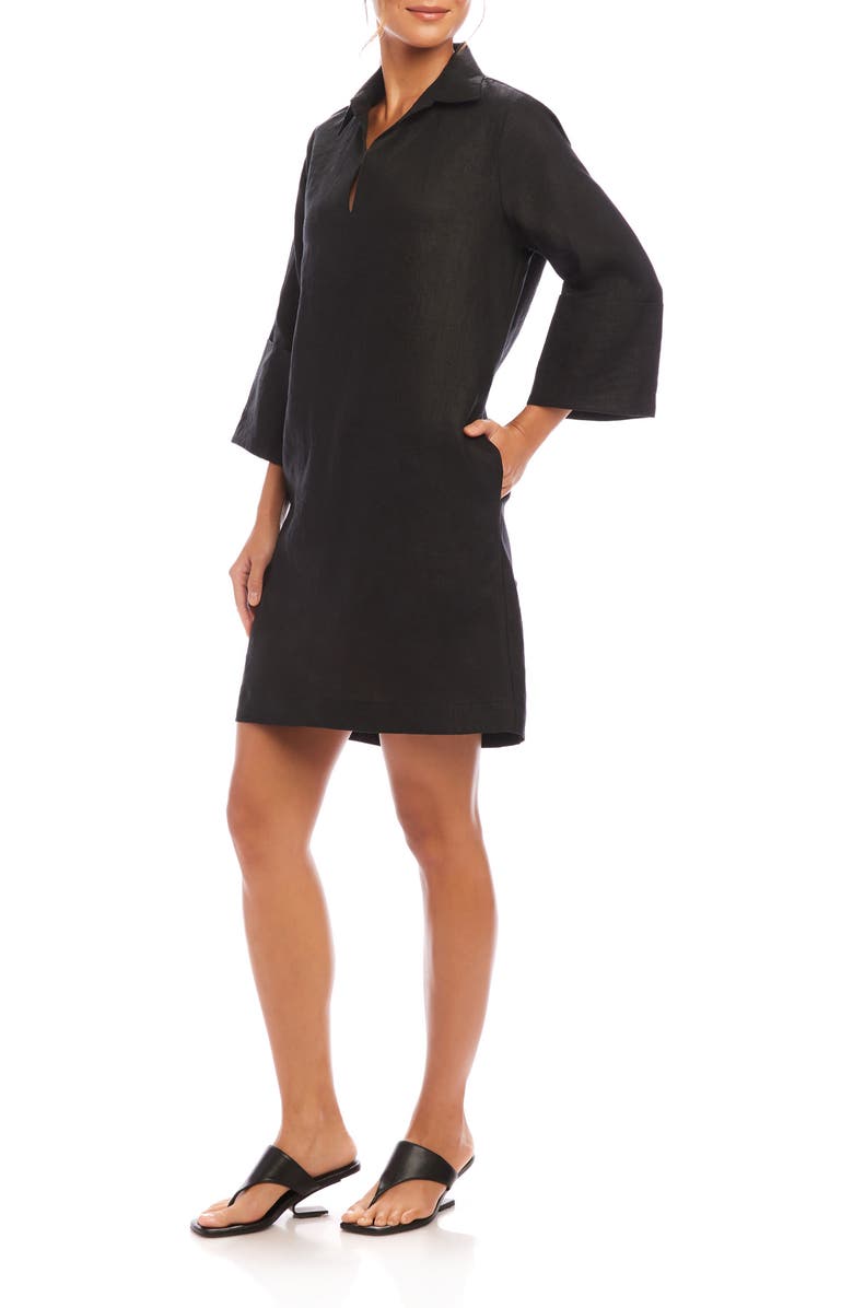 Karen Kane Long Sleeve Linen Shirtdress, Alternate, color, Black