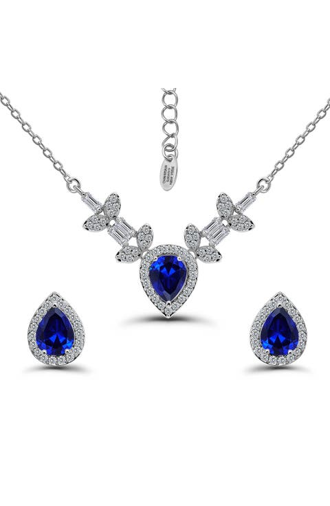 Pear Cubic Zirconia Necklace & Stud Earrings Set