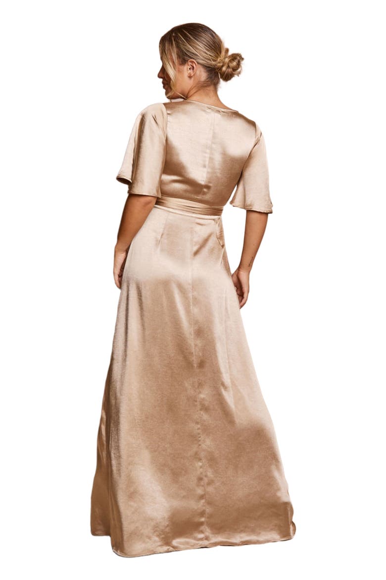 Wrap Tie Satin Bridesmaid Dress, Alternate, color, Champagne