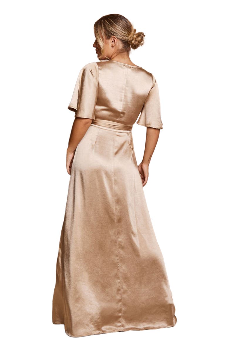 Six Stories Wrap Tie Satin Bridesmaid Dress, Alternate, color, Champagne