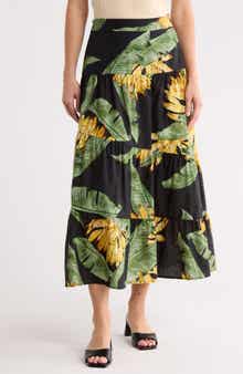 DRESS TO Paraso Print Poplin Midi Skirt