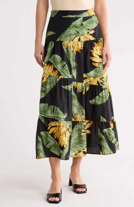 DRESS TO Paraso Print Poplin Midi Skirt
