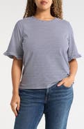 Jones New York Stripe Frill Sleeve Stretch Cotton Top