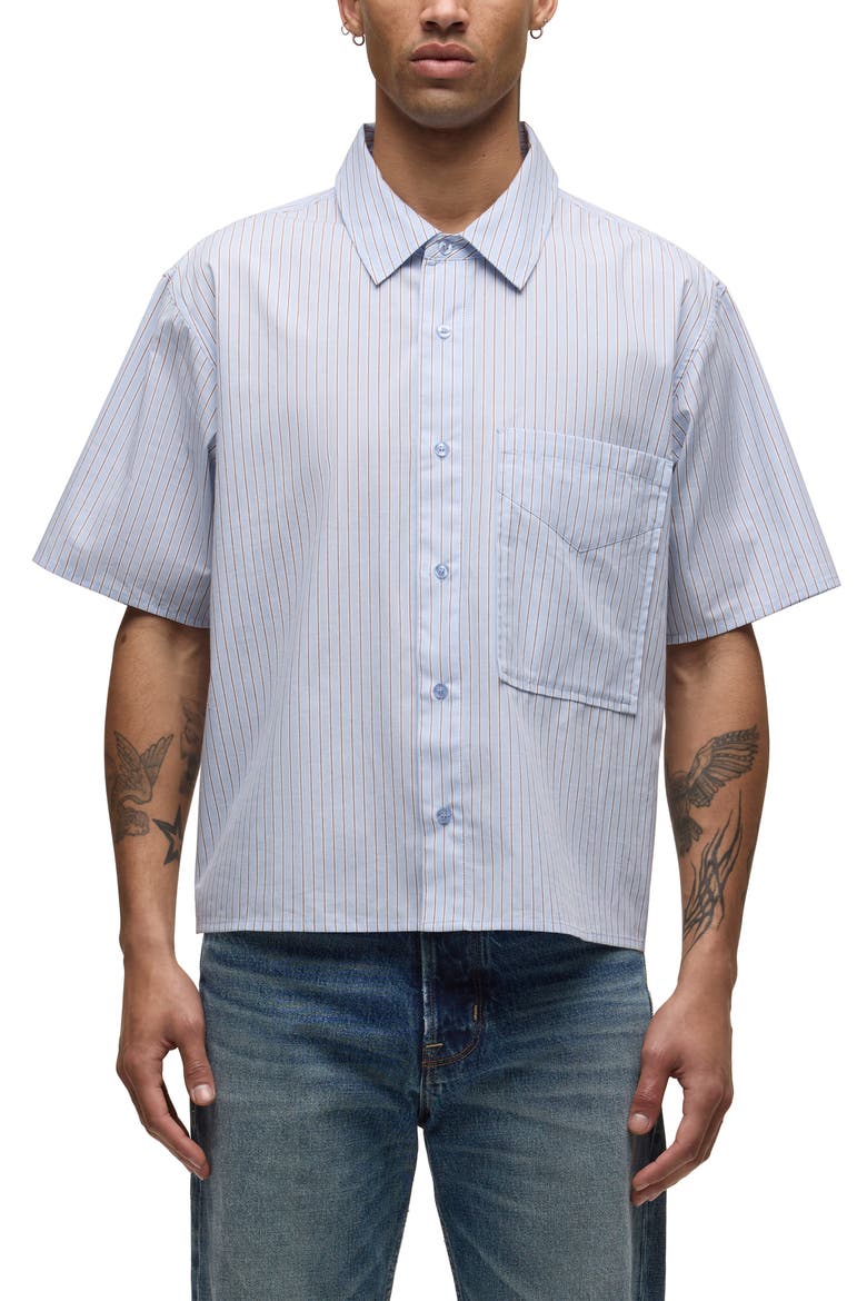 Rex Short Sleeve Cotton Button-Up Shirt, Main, color, BLUE STRIPE