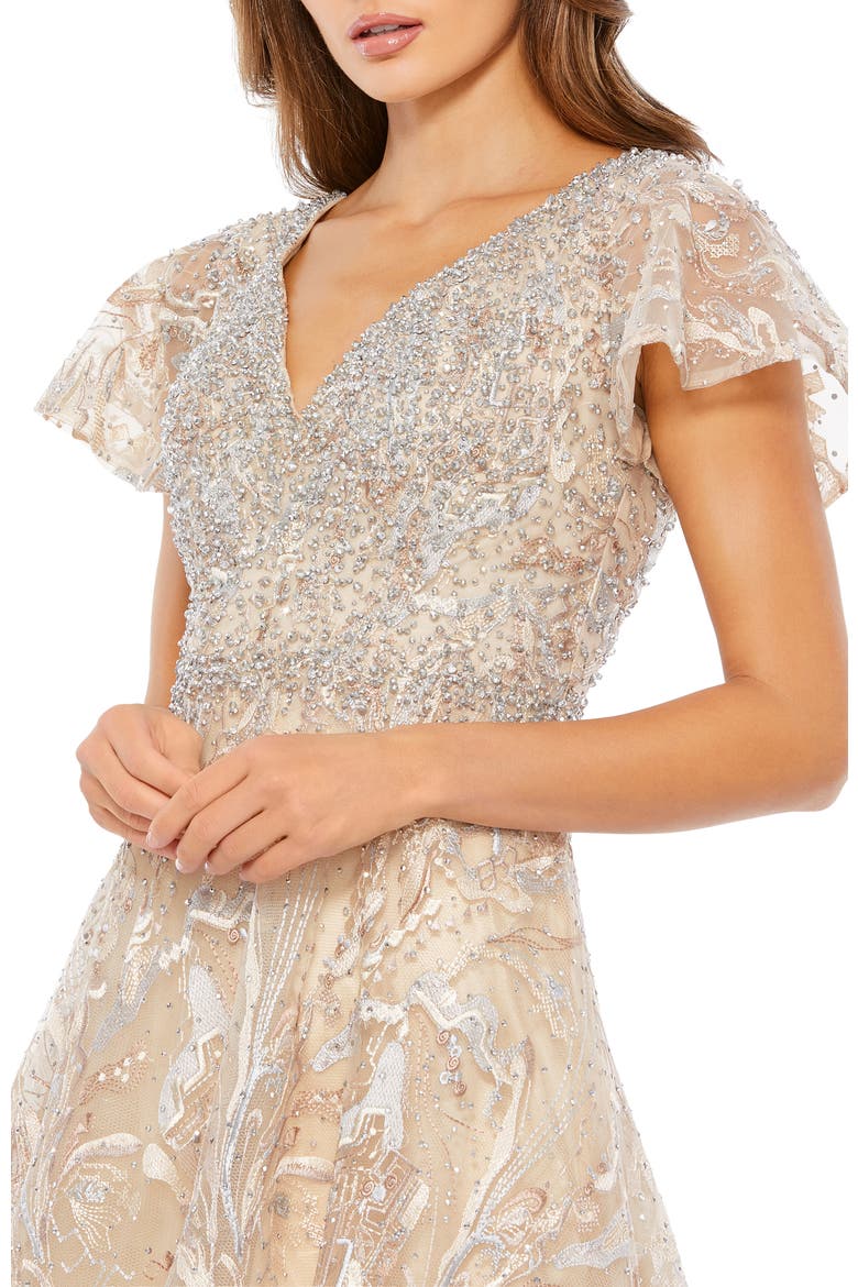 butterfly sleeve a line dress Embellished Illusion Butterfly Sleeve A-Line Gown (Women)