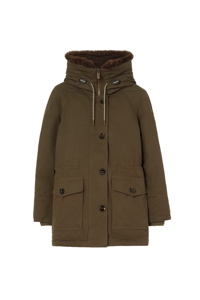 Shearling Trim Gabardine Parka, Alternate, color, Juniper green