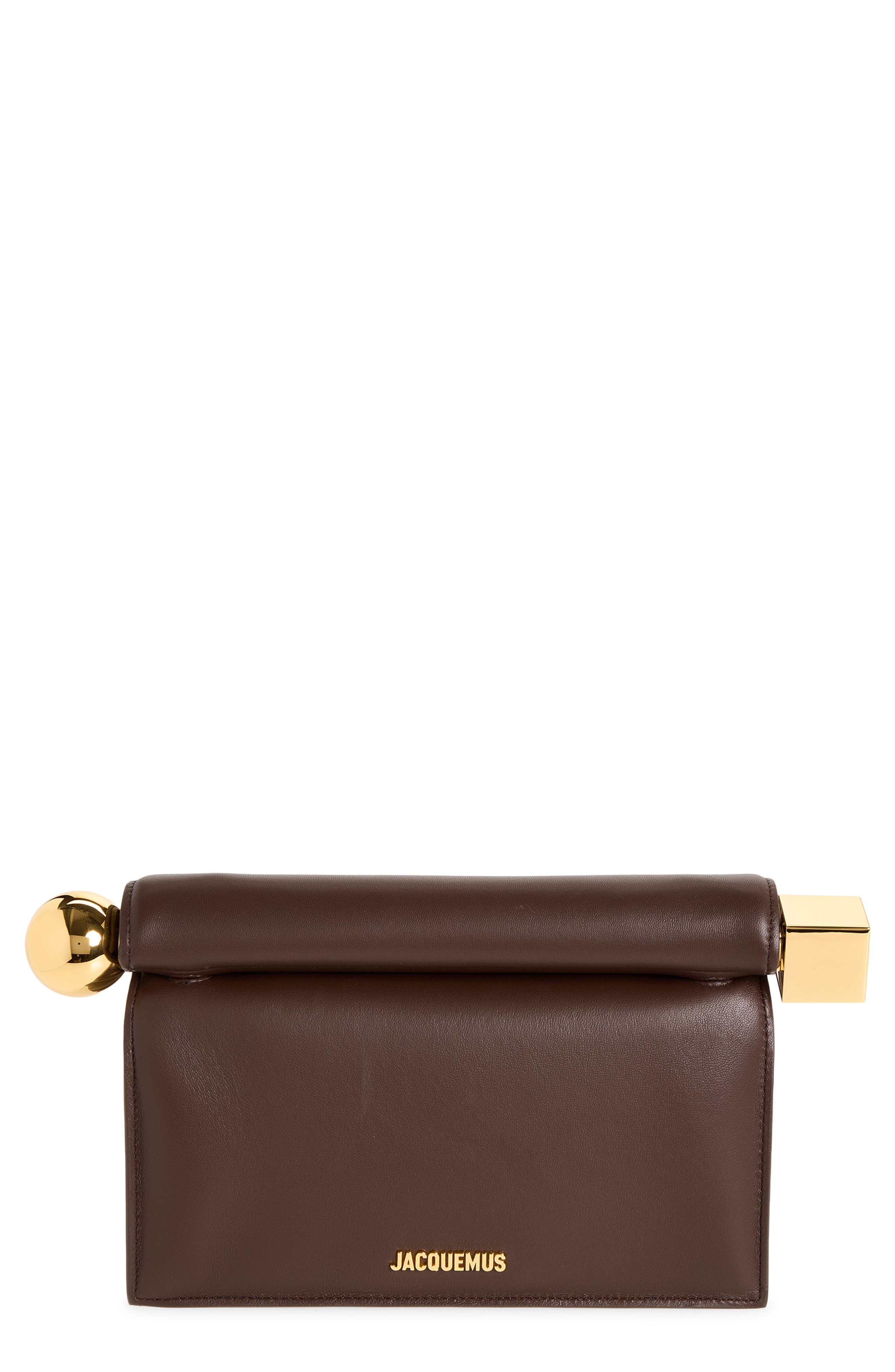 La Pochette Rond Carré Leather Clutch, Main, color, MIDNIGHT BROWN 890