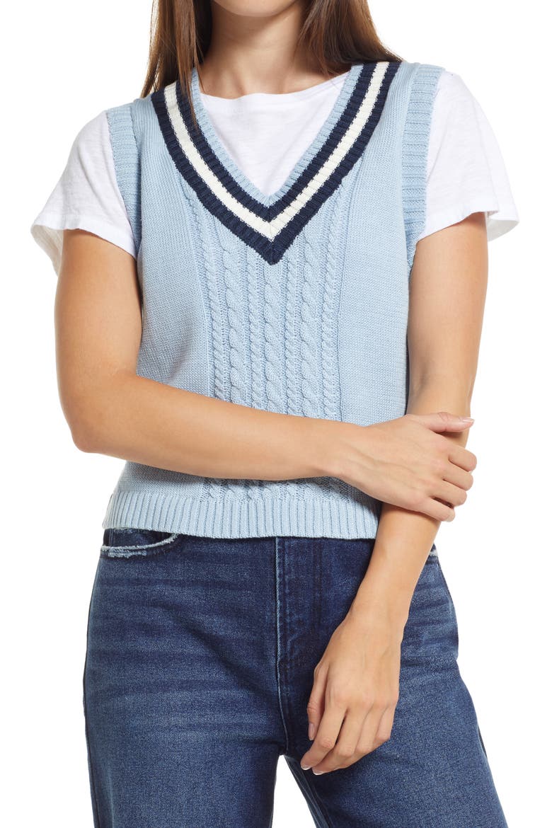 Collegiate Sweater Vest, Main, color, BLUE- NAVY PREP STRIPE
