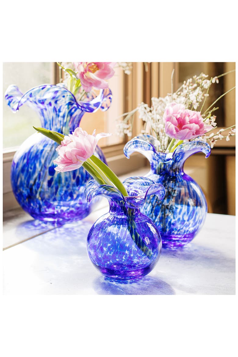 Hibiscus Glass Cobalt Tortoiseshell Bud Vase, Alternate, color, BLUE