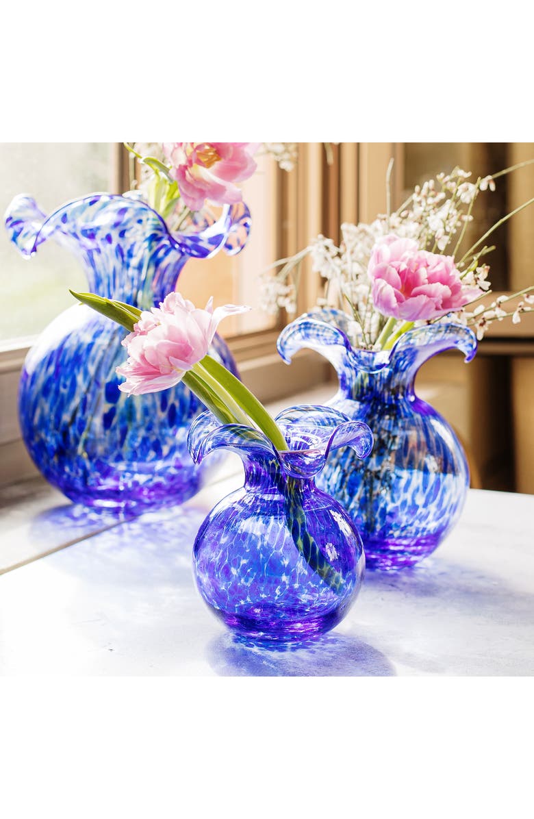 VIETRI Hibiscus Glass Cobalt Tortoiseshell Bud Vase, Alternate, color, Blue