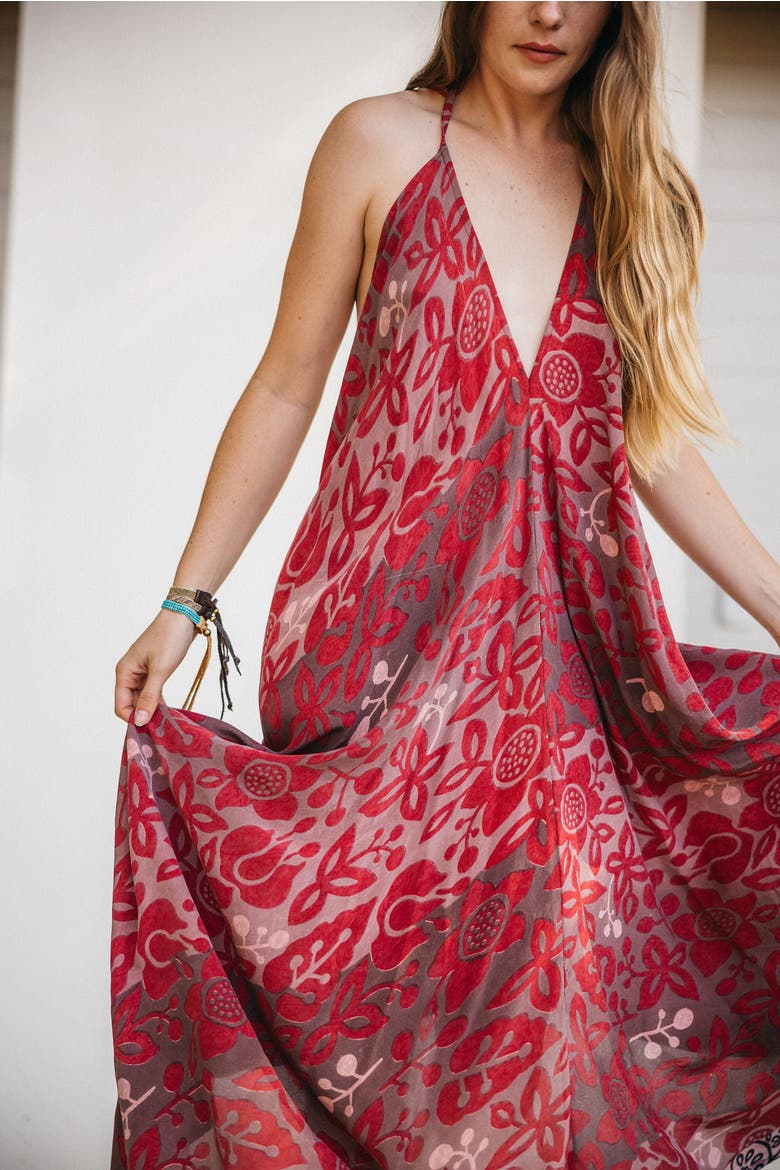 Classic Silk Dress Coral, Alternate, color, Red