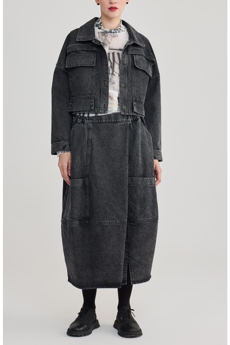Noa Balloon Denim Skirt, Alternate, color, Black