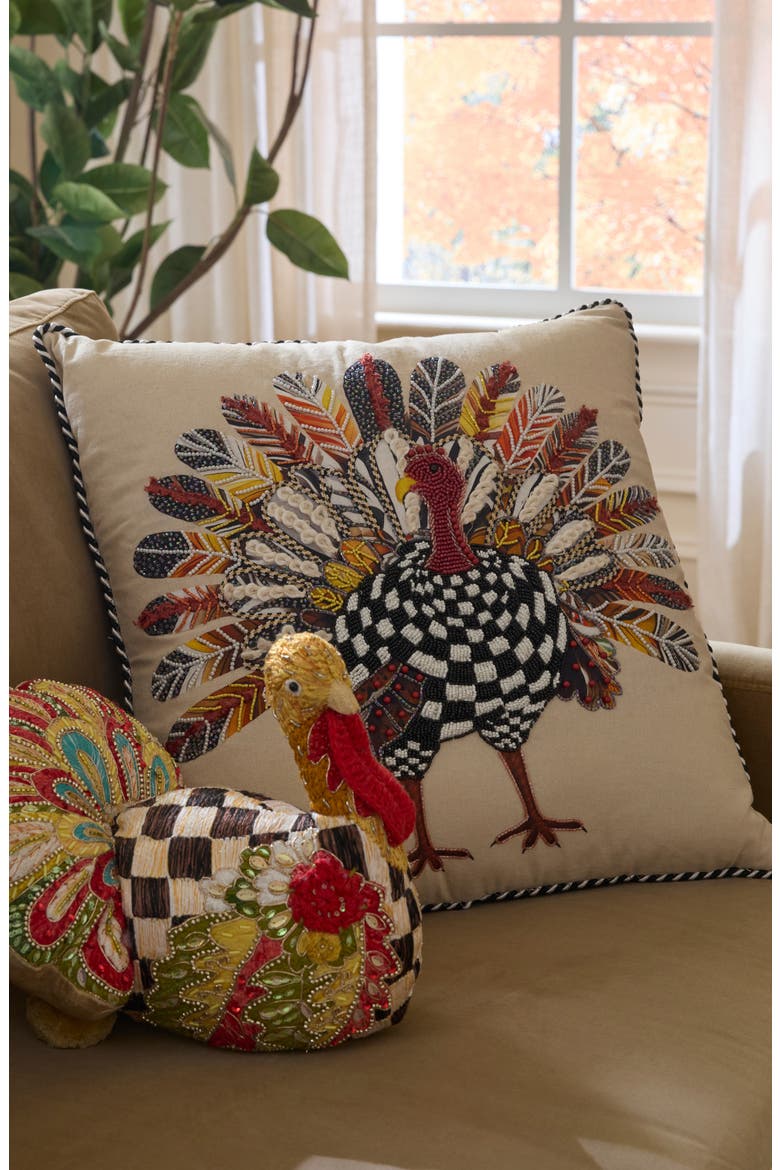 Checked Turkey Throw Pillow, Alternate, color, BEIGE