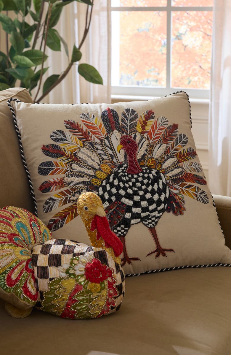 MACKENZIE CHILDS Checked Turkey Throw Pillow, Alternate, color, Beige