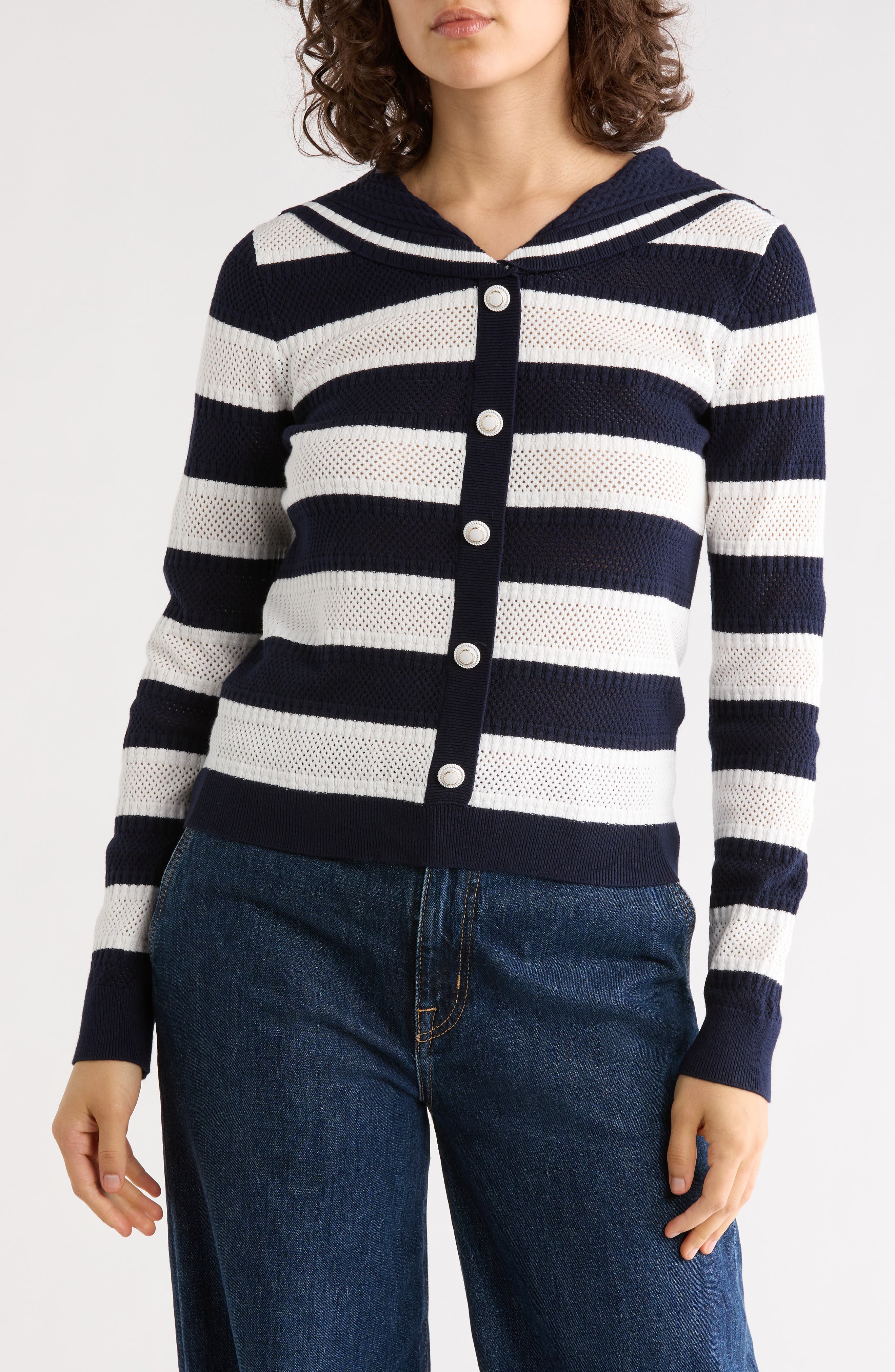 Adrianna Papell Nautical Stripe Knit Cardigan