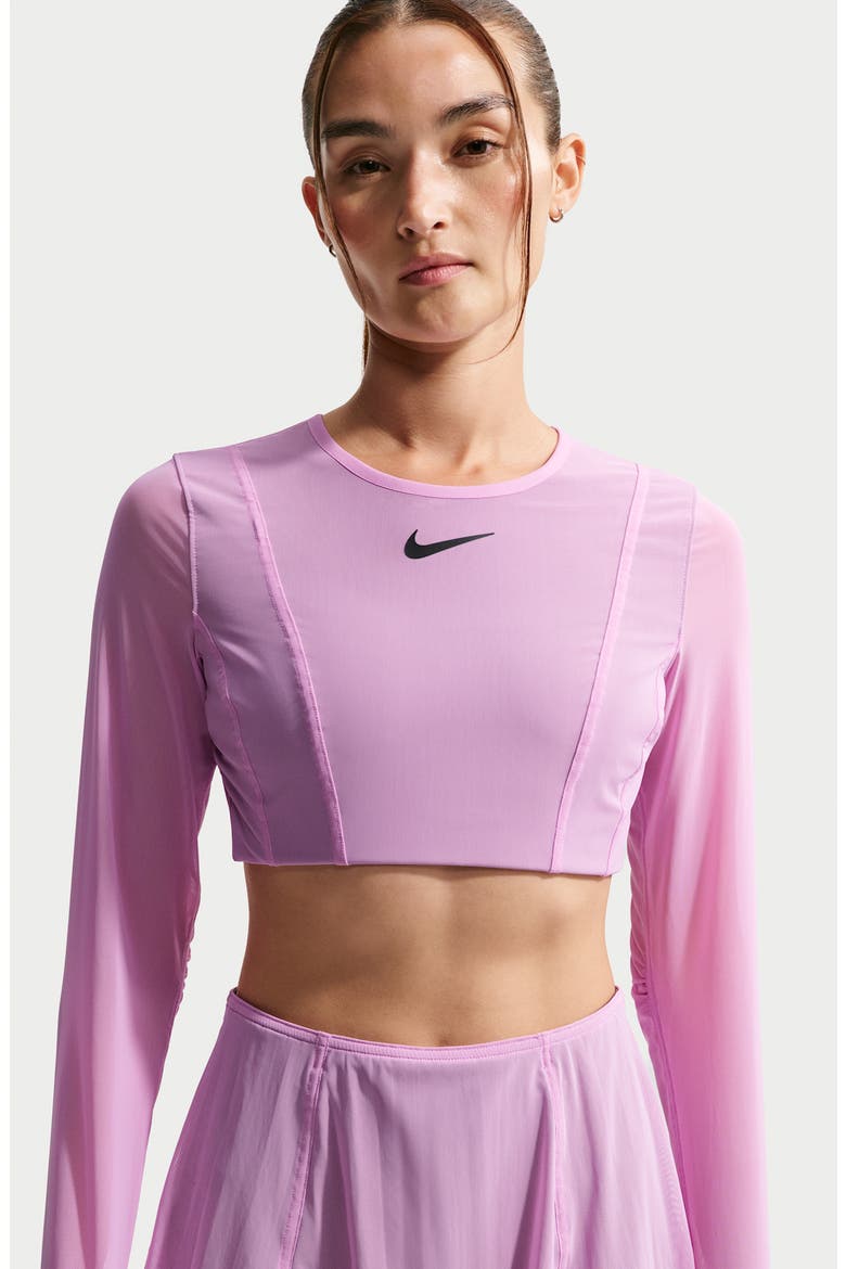 Court Slam Crop Long Sleeve Tennis Top, Alternate, color, LIGHT MAGENTA/ TATTOO