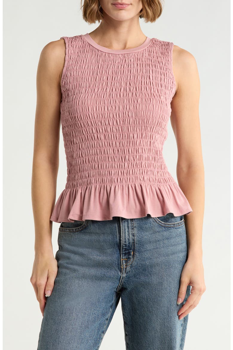 Smocked Ruffle Hem Tank, Main, color, RED BEAN