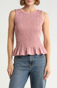 CYRUS Smocked Ruffle Hem Tank