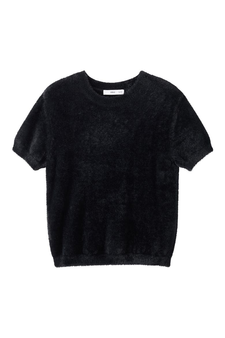 Short Sleeve Faux Fur Sweater, Alternate, color, BLACK