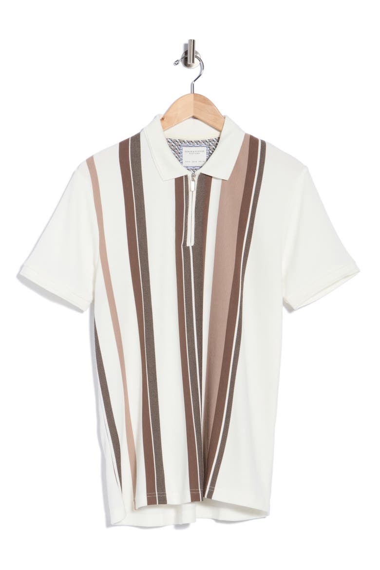Textured Vertical Stripe Zip Polo, Alternate, color, OFF WHITE