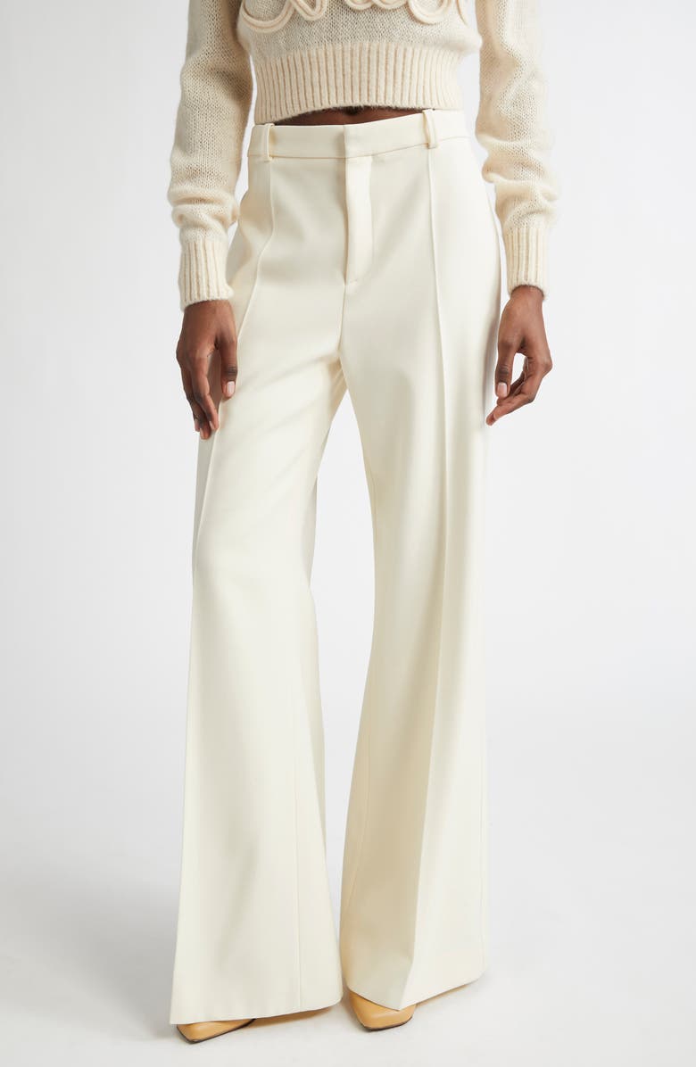 Chloé Wool Grain de Poudre Flare Leg Pants, Main, color, 