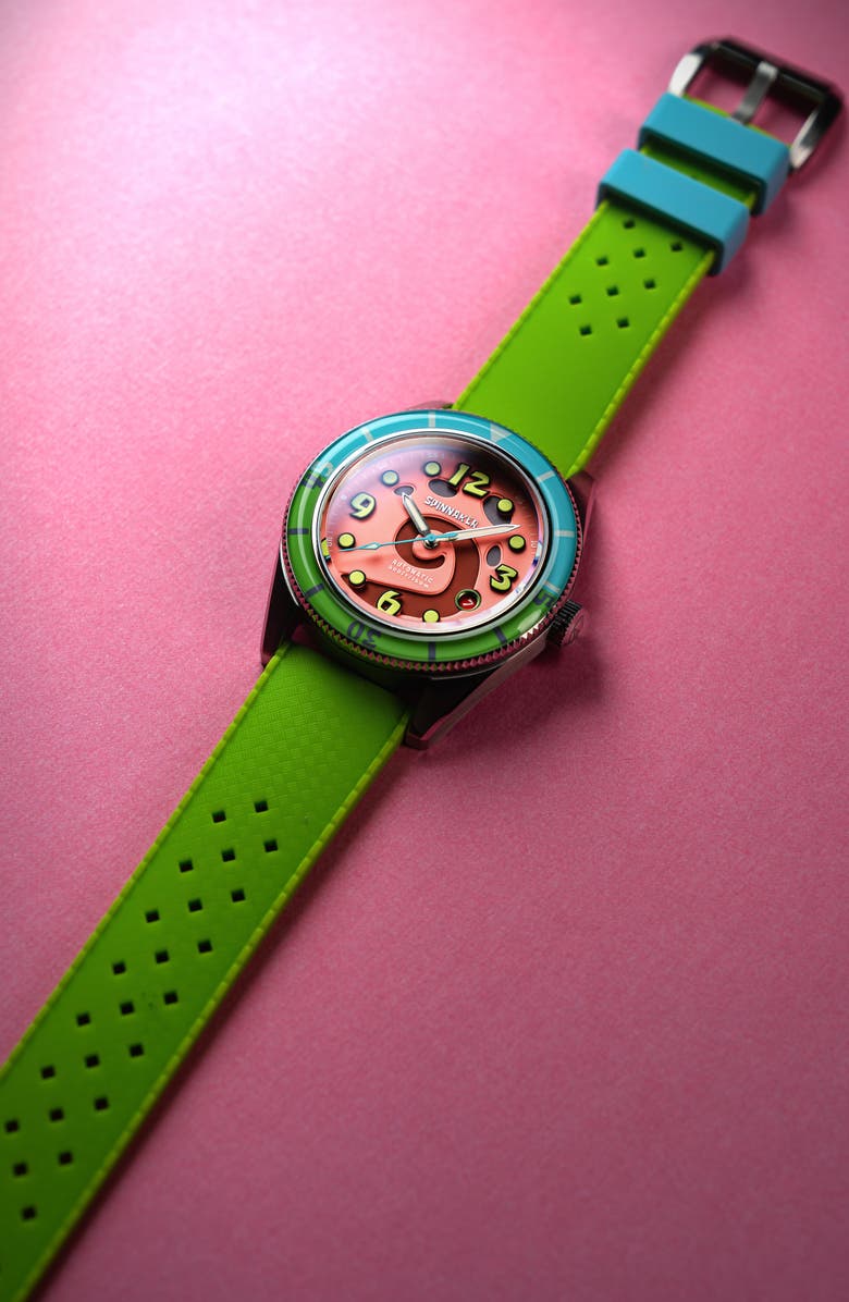 SPINNAKER Fleuss 'SpongeBob SquarePants<sup>™</sup>' Automatic Silicone Strap Watch, 43mm, Alternate, color, 