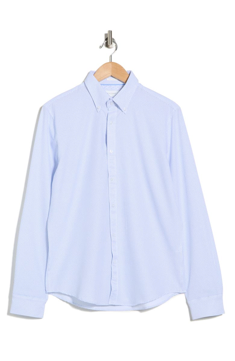 DENIM AND FLOWER Micro Dot Tech Dress Shirt, Main, color, Blue/ White