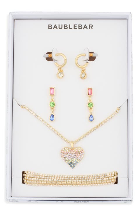 Rainbow 4-Pack Earrings, Necklace & Bracelet Set