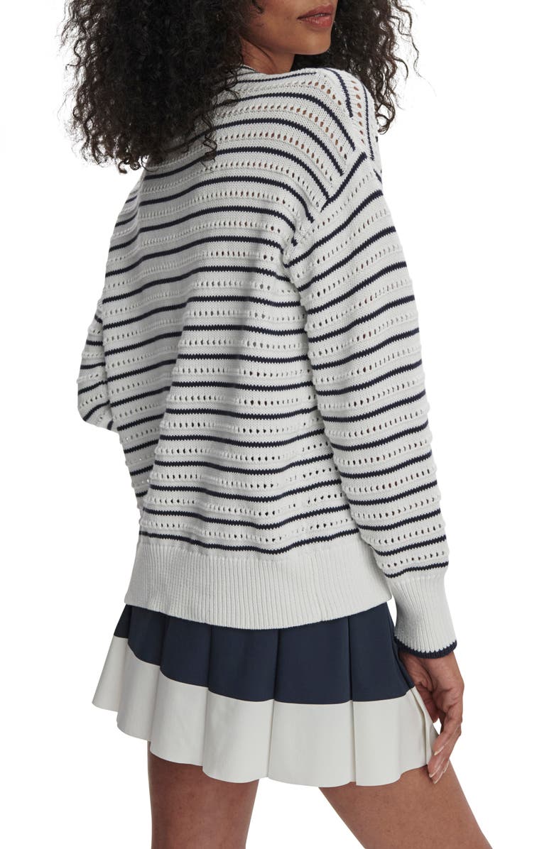 Varley Antonia Relaxed Fit Pointelle Cardigan, Alternate, color, White/ Blue Nights