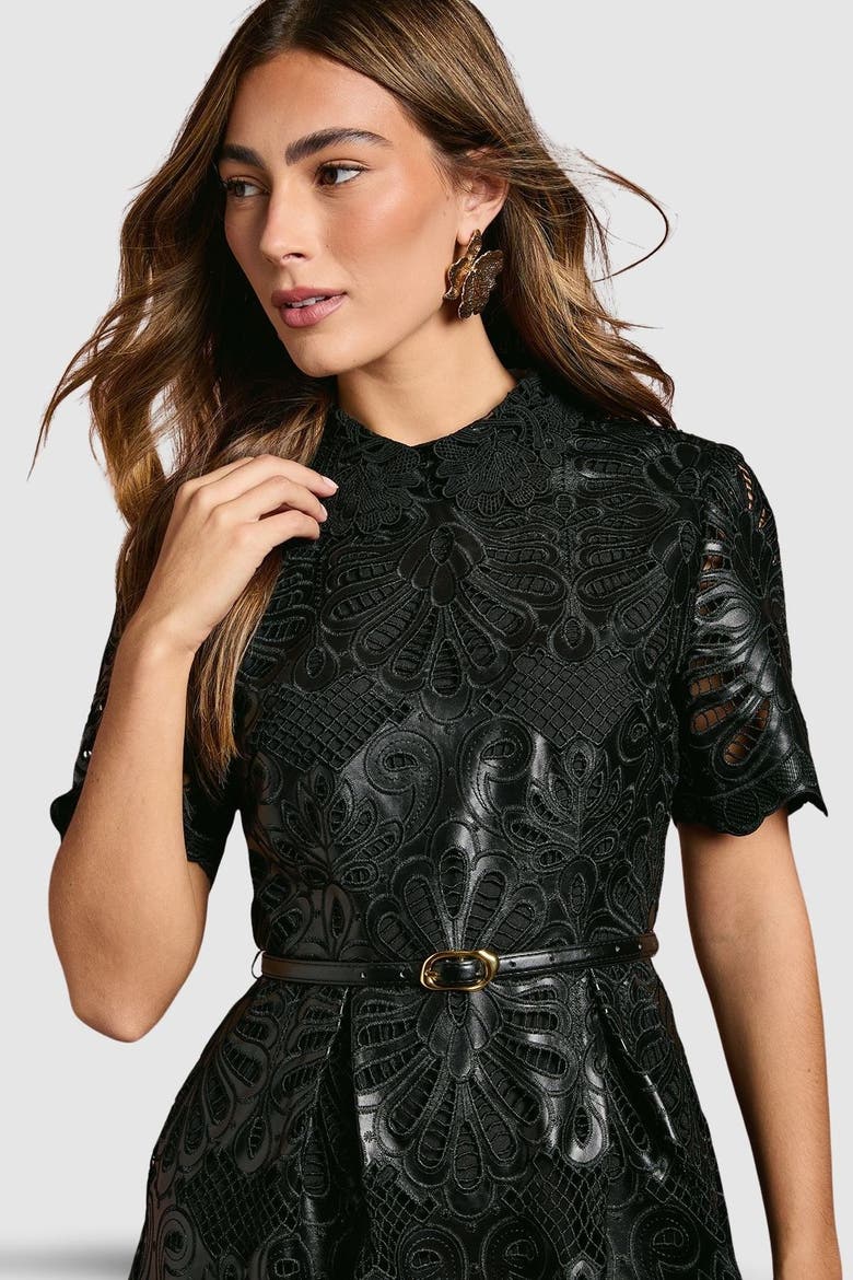PU Lace Midi Dress, Alternate, color, Black
