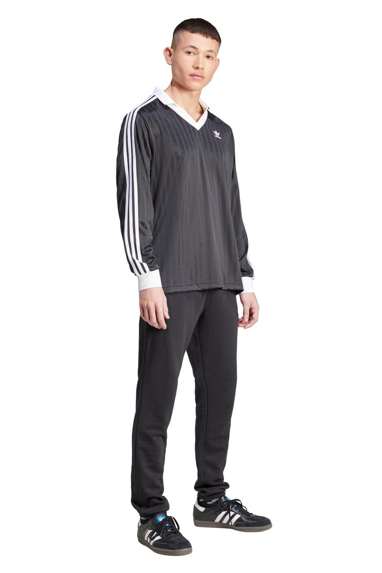 Adicolor Stripe Long Sleeve Polo, Alternate, color, BLACK