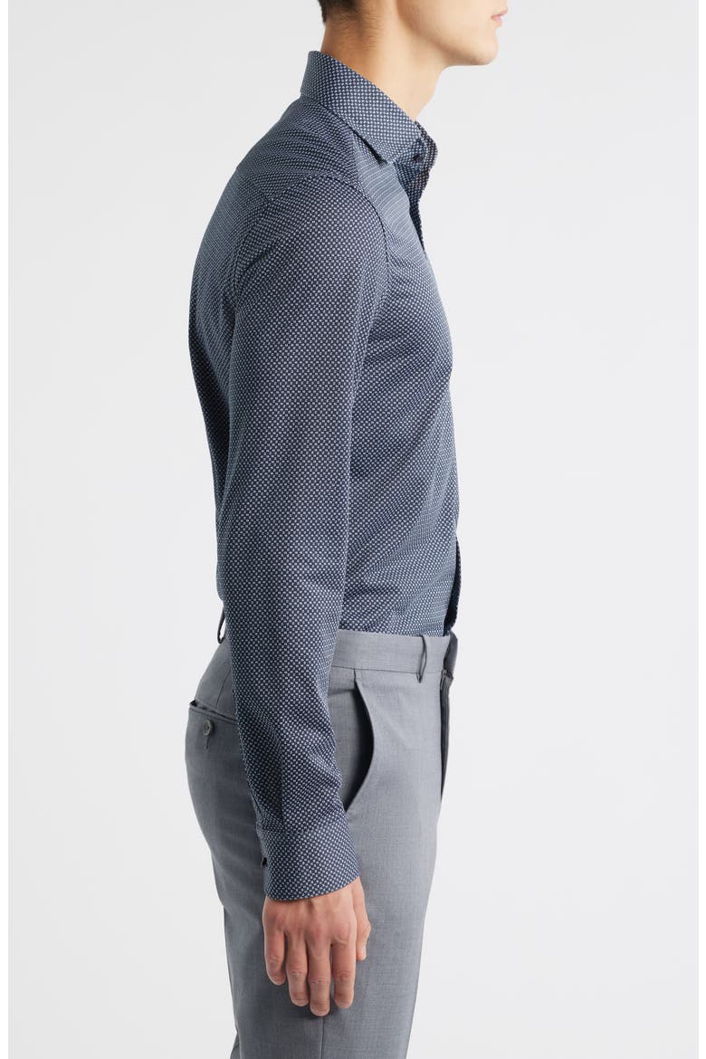 Slim Fit Geometric Print Non-Iron Dress Shirt, Alternate, color, GREY BLUE
