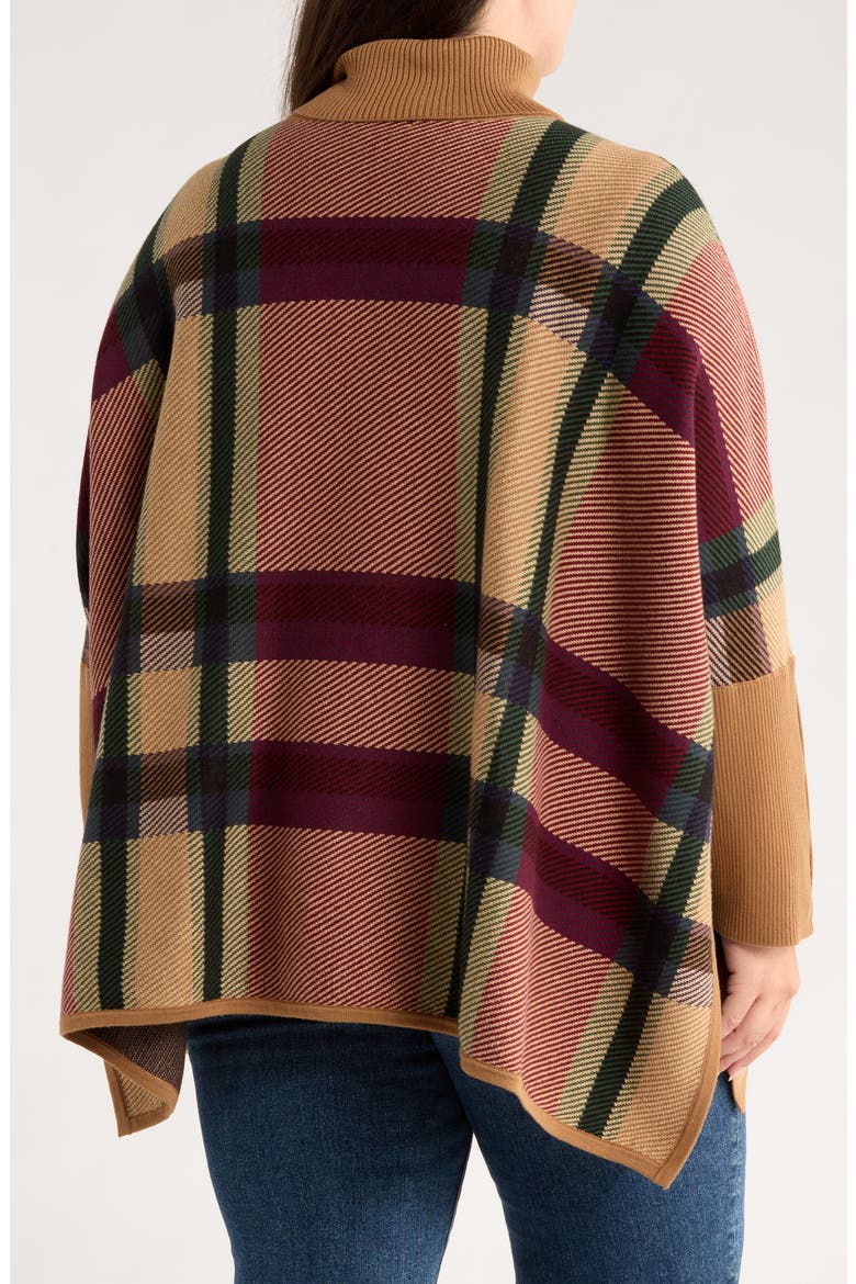 Plaid Jacquard Turtleneck Poncho, Alternate, color, CARAMEL MULTI