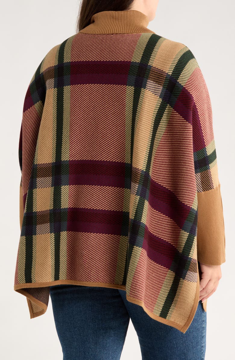 Jones New York Plaid Jacquard Turtleneck Poncho, Alternate, color, Caramel Multi