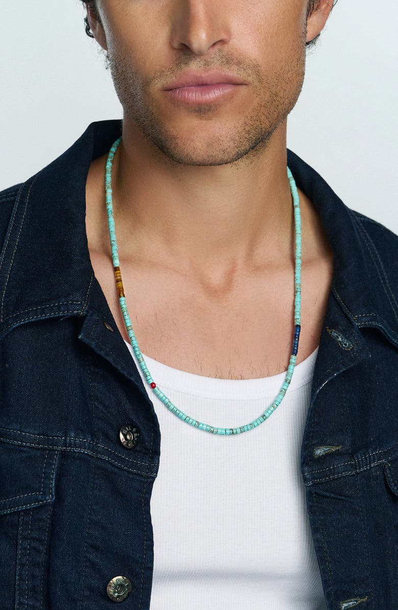 Nialaya Turquoise Tiger Eye Lapis Heishi Necklace, Alternate, color, Turquoise