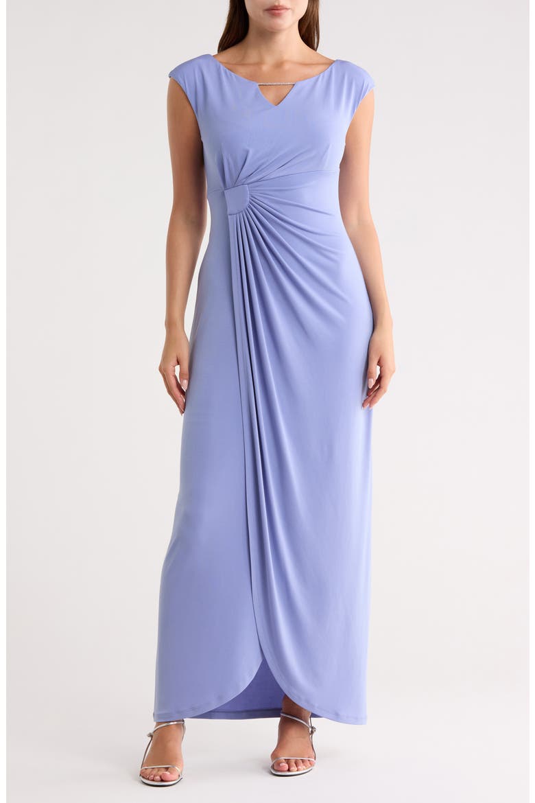 Crystal Notch Side Ruched Gown, Main, color, PERIWINKLE